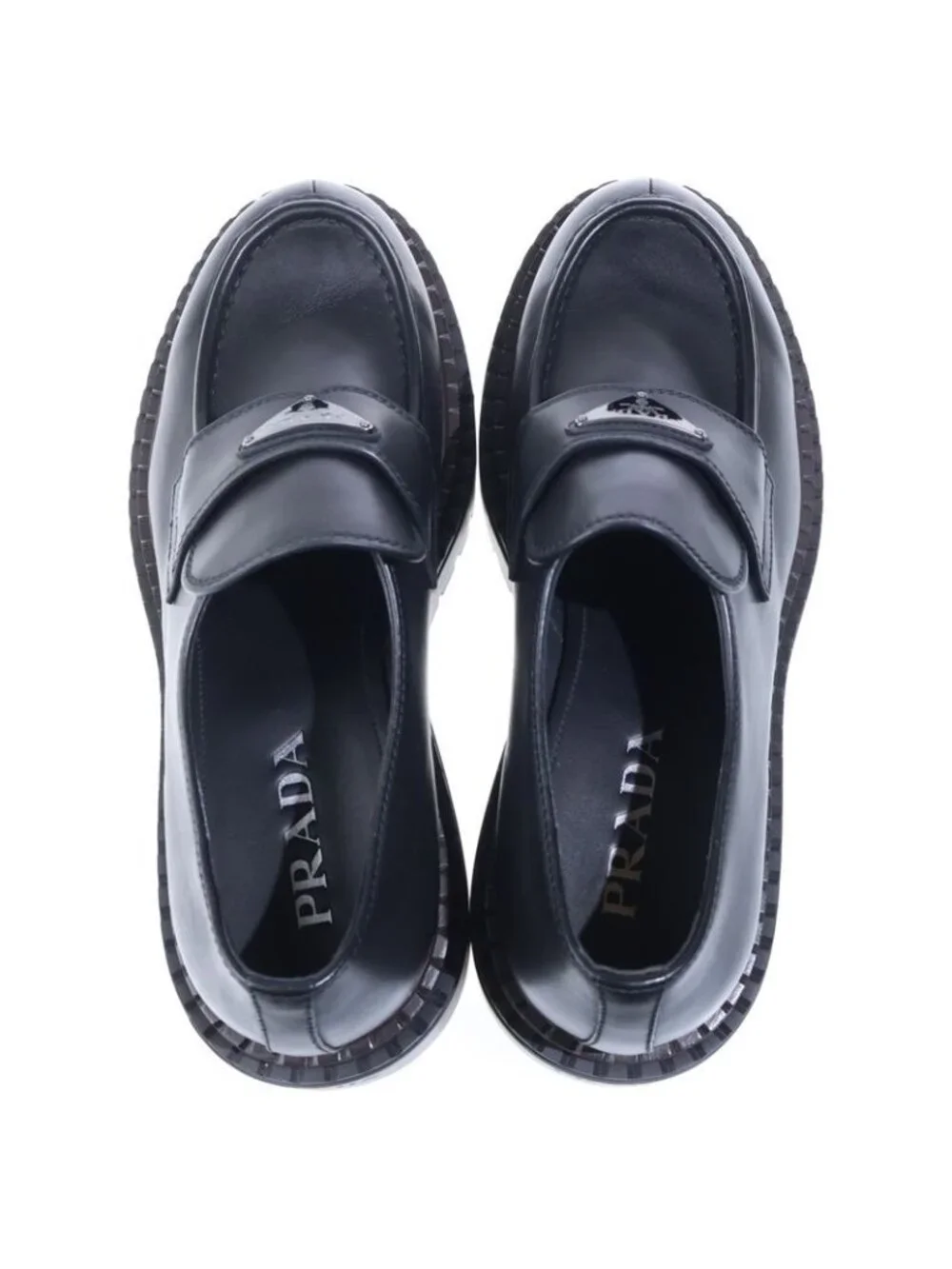 Prada Triangle Logo Oxford Leather Loafers Black - Picture 4 of 6